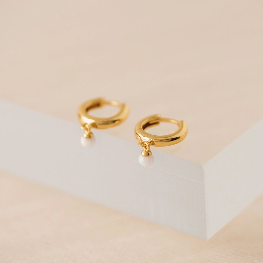 Lovers Tempo  Opal 11mm Huggie Drop Hoop Earring