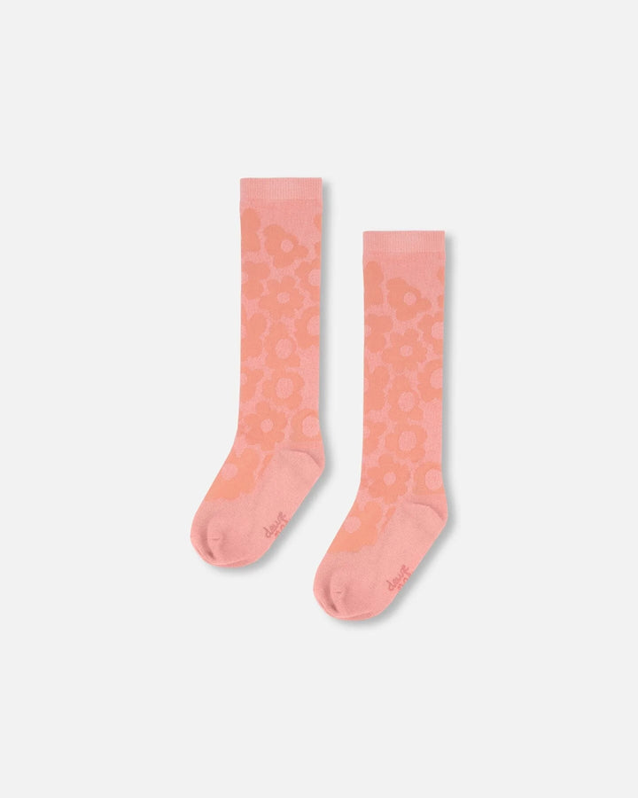 Deux Par Deux Girls Floral Jacquard Socks  F20GS  Almond Coral