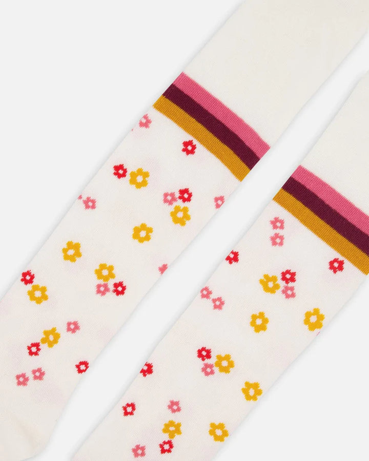 Deux Par Deux Girls Tights With Little Flowers  F20HC  Off White *