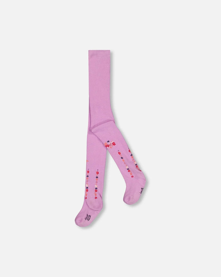 Deux Par Deux Girls Tights With Flowers  F20IC  Lupine *