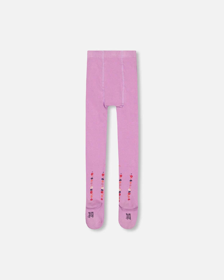 Deux Par Deux Girls Tights With Flowers  F20IC  Lupine *
