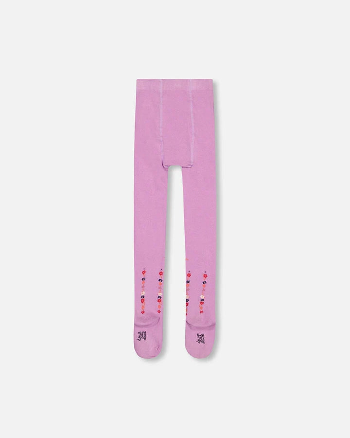 Deux Par Deux Girls Tights With Flowers  F20IC  Lupine *