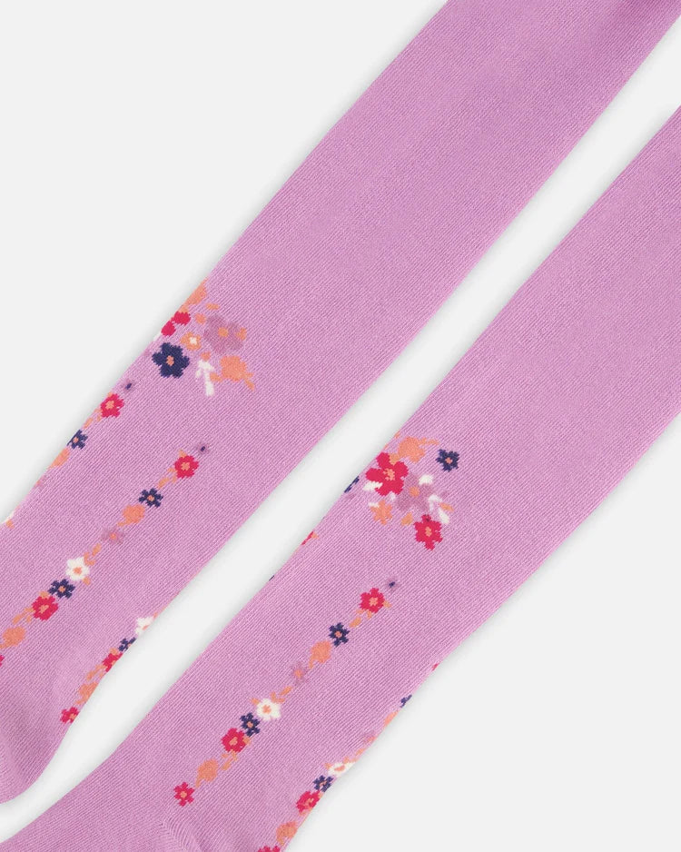 Deux Par Deux Girls Tights With Flowers  F20IC  Lupine *
