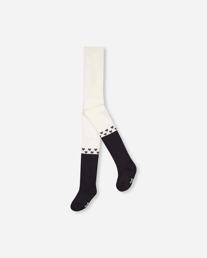 Deux Par Deux Girls Tights With Hearts  F20JC  Blackened Pearl *