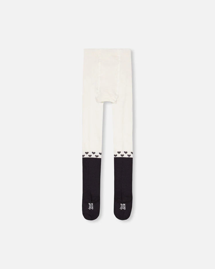 Deux Par Deux Girls Tights With Hearts  F20JC  Blackened Pearl *
