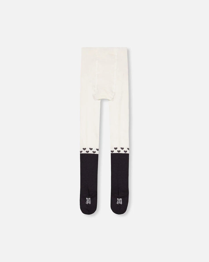 Deux Par Deux Girls Tights With Hearts  F20JC  Blackened Pearl *