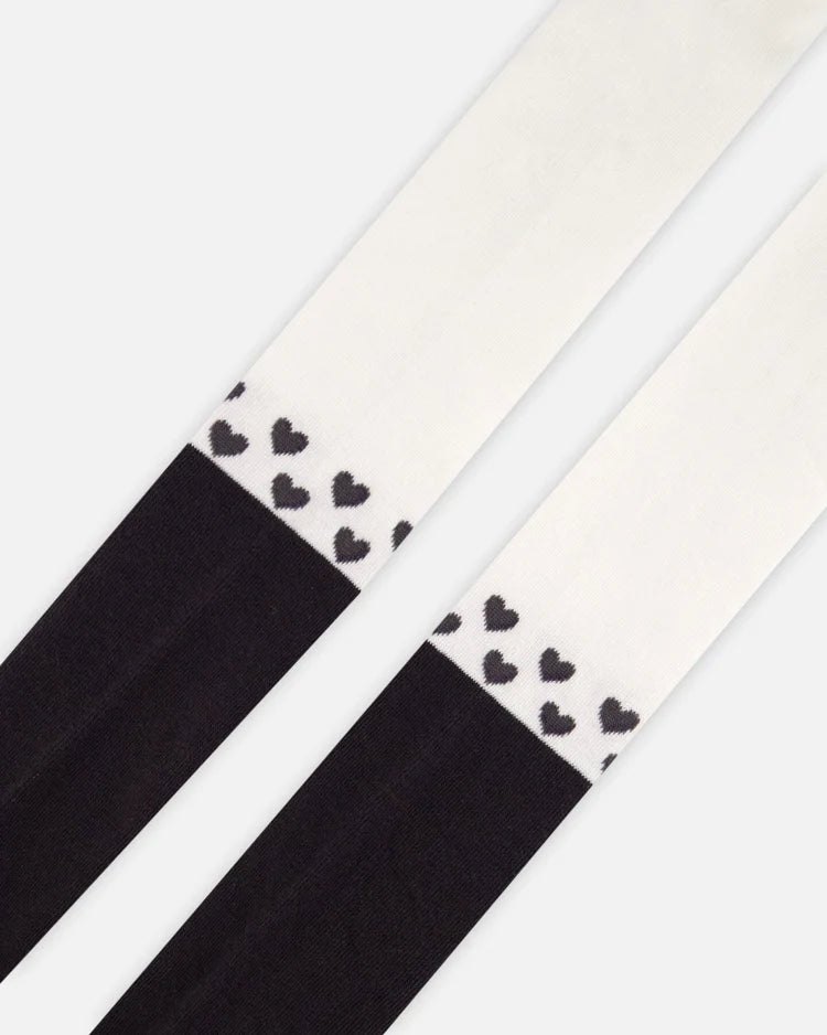 Deux Par Deux Girls Tights With Hearts  F20JC  Blackened Pearl *