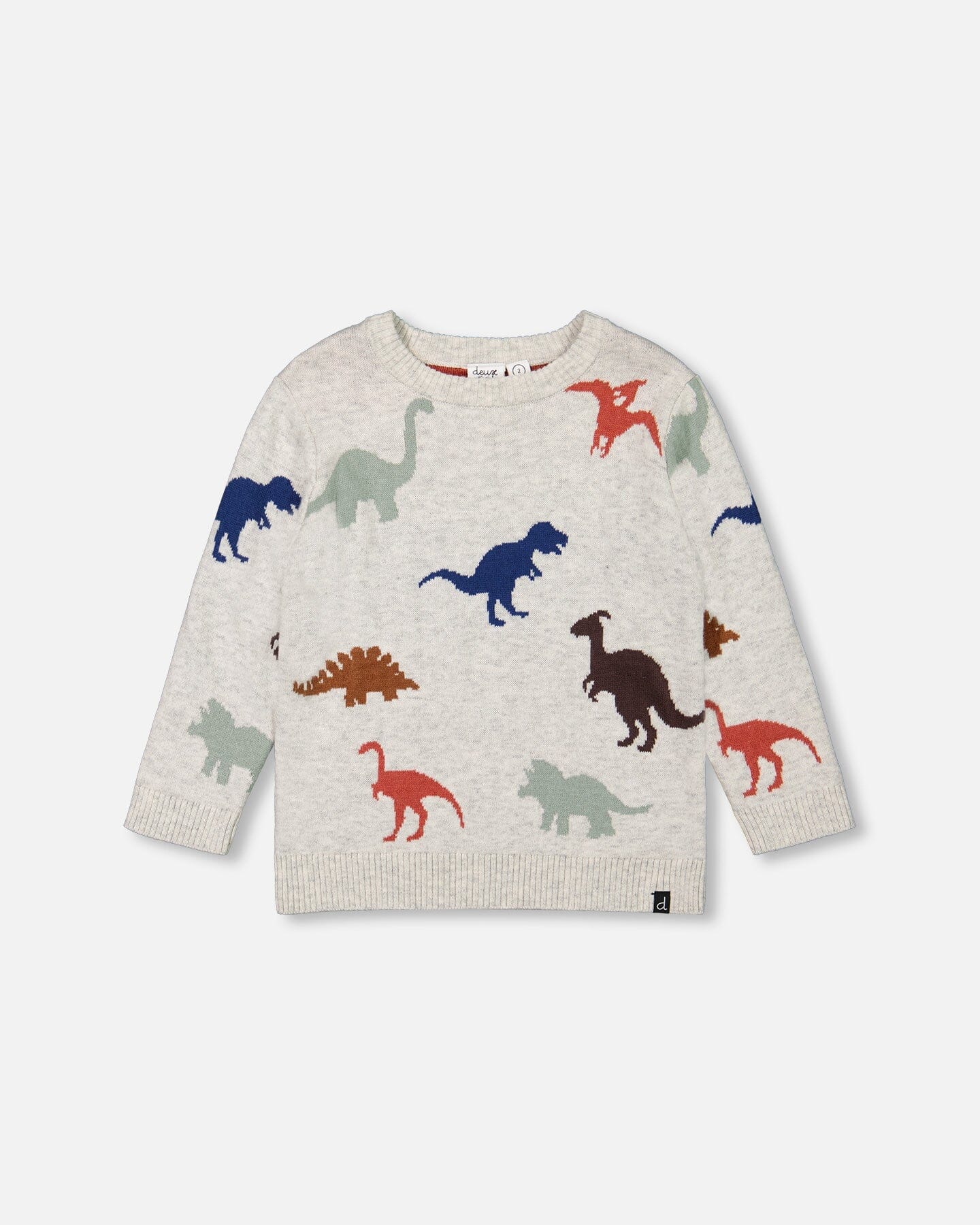 Deux par Deux Baby Boy Intarsia Sweater with Dinosaurs F20TT79 Oatmeal