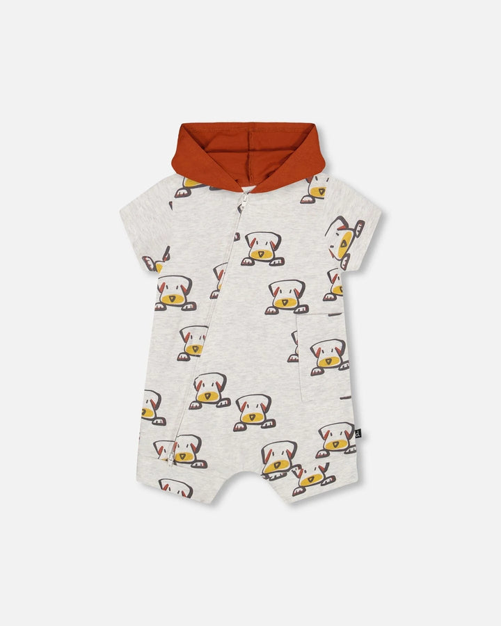 Deux Par Deux Baby Boy Hooded Romper  F30C40  Printed Big Dogs