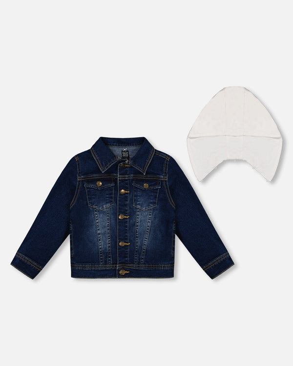 Deux Par Deux Boys Denim Jacket with Hood F30U50 Navy Denim