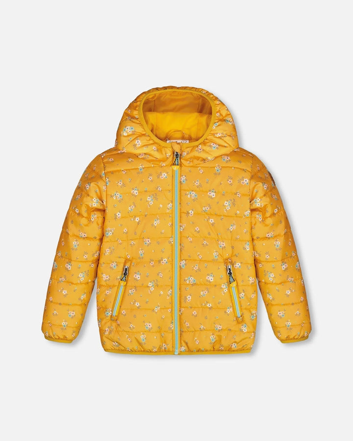 Deux Par Deux Girls Quilted Jacket  F30W57  Printed Flowers B. Yellow