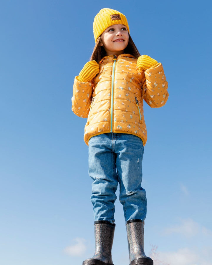Deux Par Deux Girls Quilted Jacket  F30W57  Printed Flowers B. Yellow