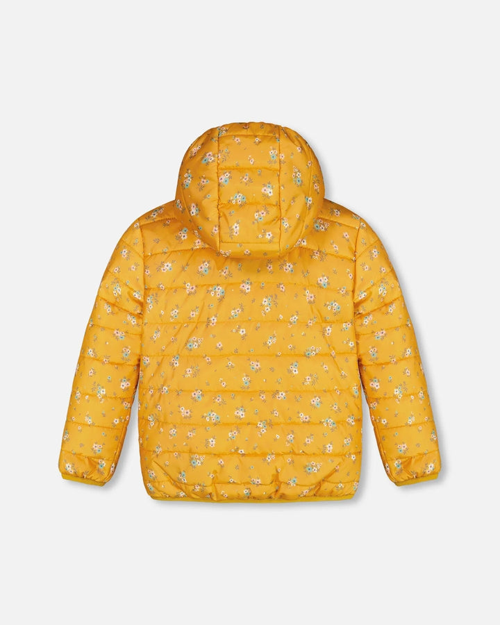 Deux Par Deux Girls Quilted Jacket  F30W57  Printed Flowers B. Yellow