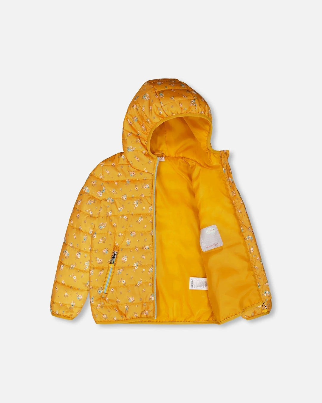 Deux Par Deux Girls Quilted Jacket  F30W57  Printed Flowers B. Yellow