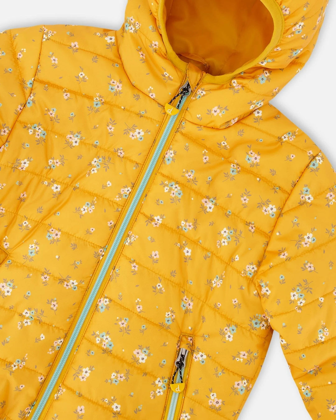 Deux Par Deux Girls Quilted Jacket  F30W57  Printed Flowers B. Yellow