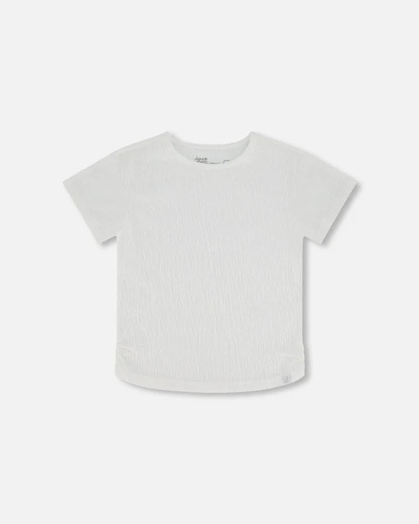 Deux Par Deux Girls Crinkle Jersey Top   G30YG70   Off White