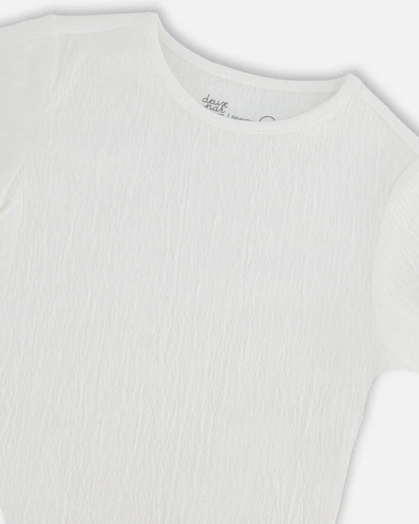 Deux Par Deux Girls Crinkle Jersey Top   G30YG70   Off White