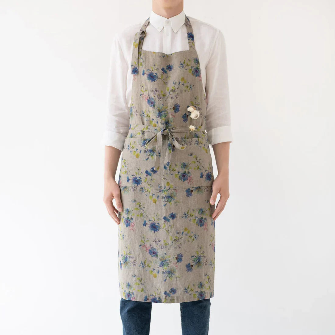 Linen Tales Daily Apron  -  Flowers on Light Natural