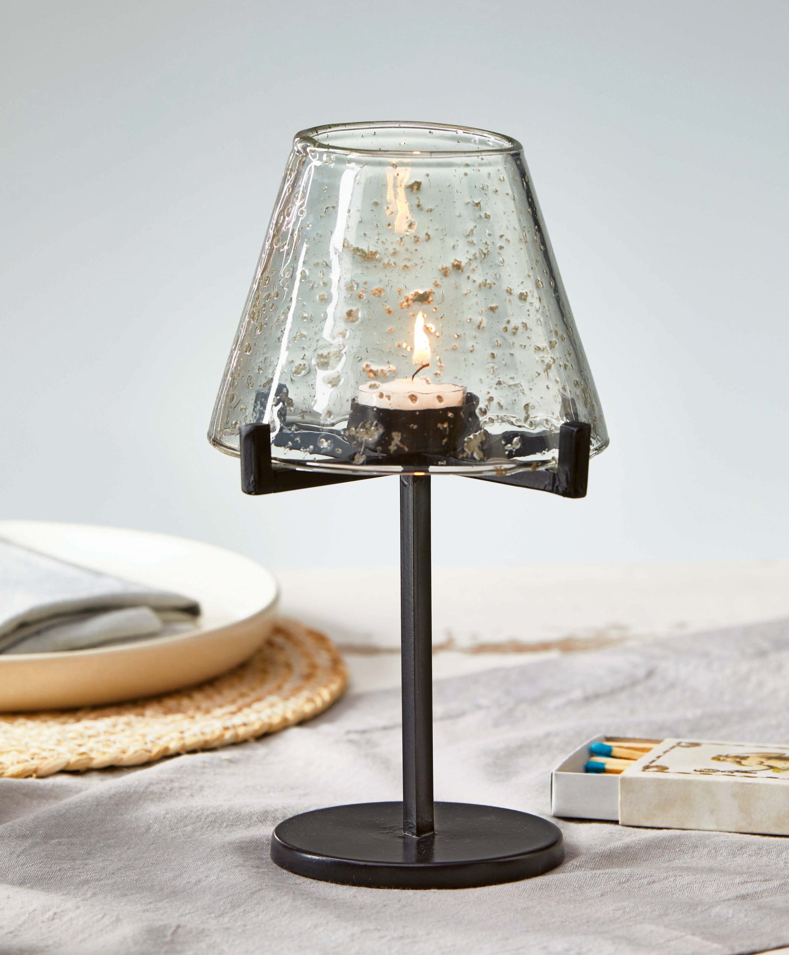 Tag Pebble Glass Tealight Lamp  G19677  Short Black