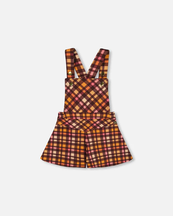 Deux Par Deux Girls Plaid Shortall  G20H40-080  Pink and Brown Plaid **