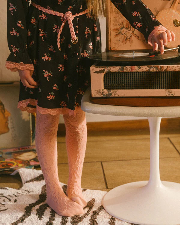 Deux par Deux Girls Floral Jacquard Tights  G20JT  Rosette *