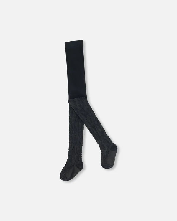 Deux par Deux Girls Floral Jacquard Tights  G20JT  Anthracite **