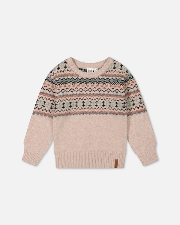 Deux Par Deux Boys Sweater with Norwegian Jacquard  G20UT76  Oatmeal **