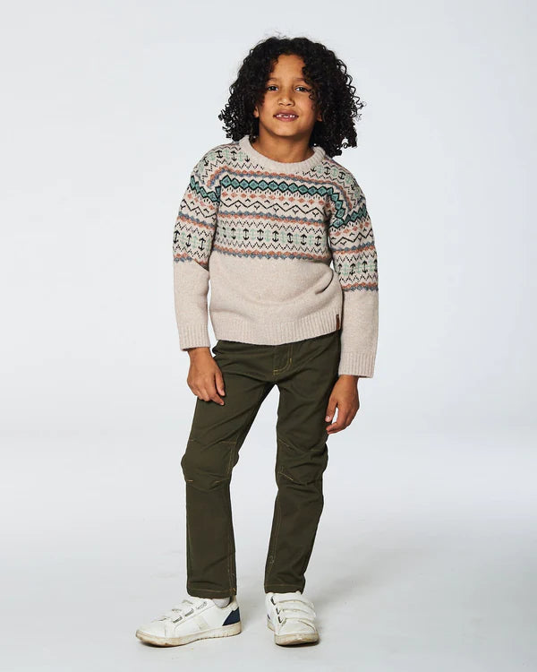 Deux Par Deux Boys Sweater with Norwegian Jacquard  G20UT76  Oatmeal