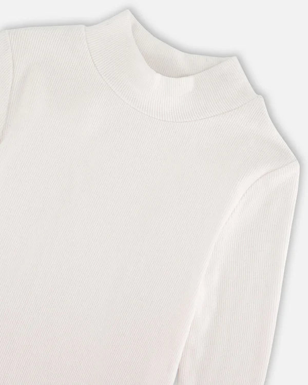 Deux Par Deux Girls Brushed Rib Mock Neck Top  G20YG71  White *