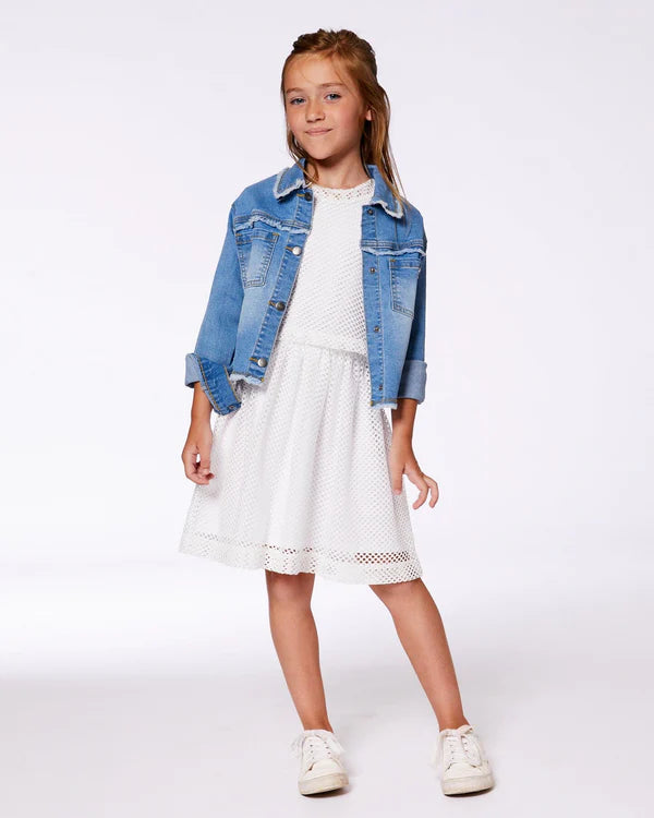 Deux Par Deux Girls Frayed Denim Jacket   G30G50   Navy Denim