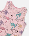 Deux Par Deux Girls Jersey Tank Top    G30H72   Printed Flamingo Palms **