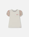 Deux Par Deux Girls Tee With Floral Details   G30I71   Off White **