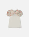 Deux Par Deux Girls Tee With Floral Details   G30I71   Off White **