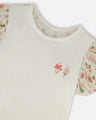 Deux Par Deux Girls Tee With Floral Details   G30I71   Off White **