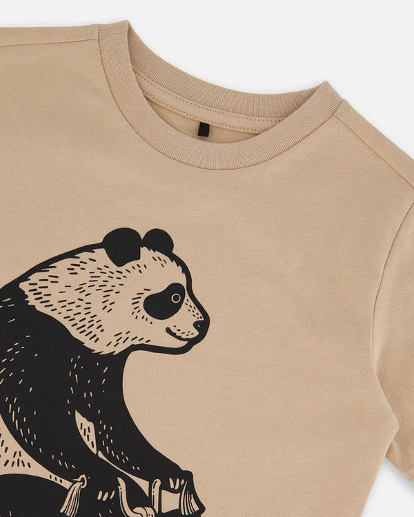 Deux Par Deux Boys Jersey Tee With Print   G30U75  Warm Sand