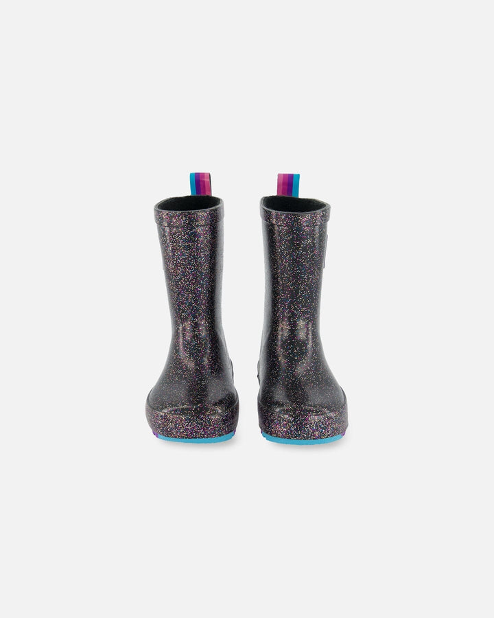 Deux Par Deux Girls Rain Boots   G30WB10   Black With Glitter