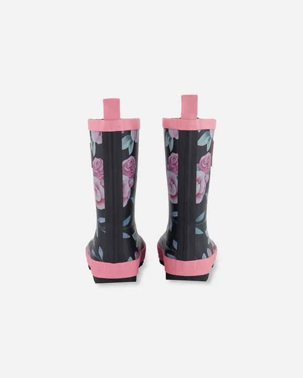 Deux Par Deux Girls Rain Boots   G30WB10   Printed Watercolor Roses