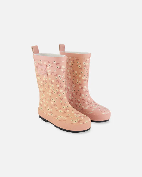 Deux Par Deux Girls Rain Boots   G30WB10   Printed Pink Mini Flowers
