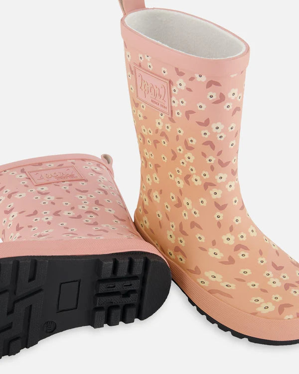 Deux Par Deux Girls Rain Boots   G30WB10   Printed Pink Mini Flowers