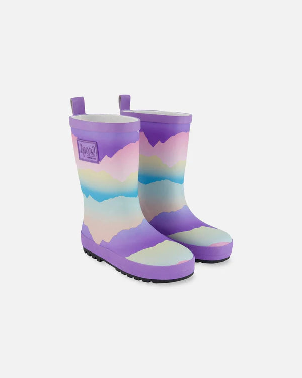 Deux Par Deux Girls Rain Boots   G30WB10   Printed Pastel Clouds