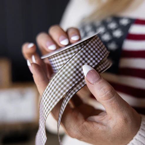 Luxe B Co. Gingham Olive Ribbon