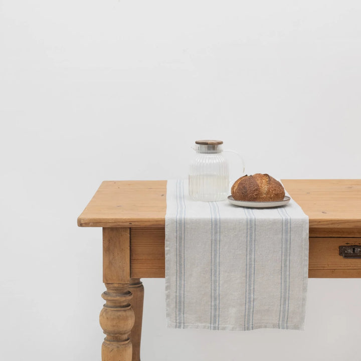 Linen Tales Grey/Blue Wide Stripe Table Runner