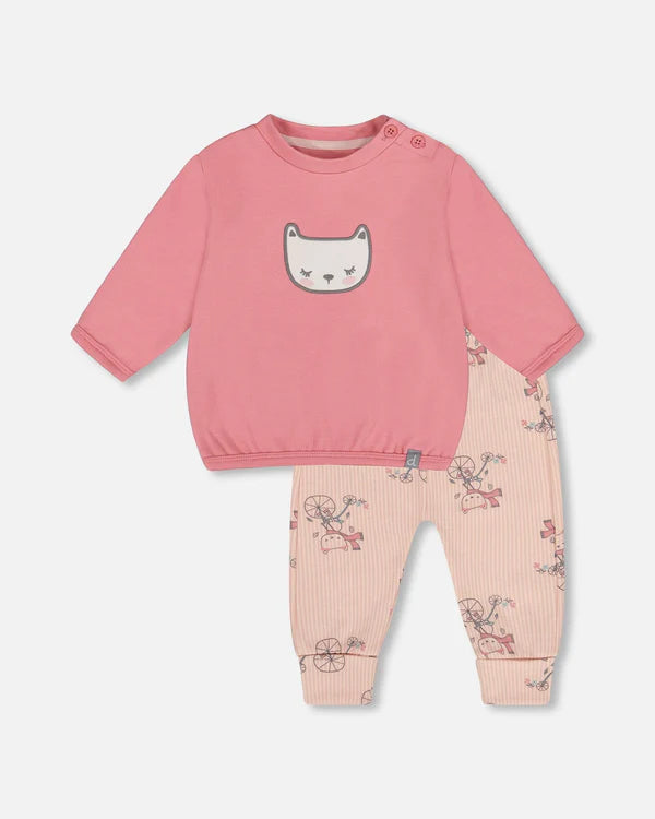 Deux Par Deux Baby Girls 2 Pce. Legging Set   H20B11   Printed Cats on Bicycle **