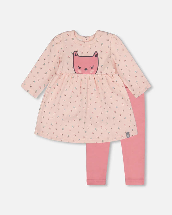 Deux Par Deux Baby Girl Tunic & Legging Set   H20B12   Printed Small Flowers On Pink