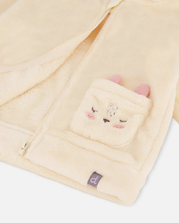 Deux Par Deux Baby Girl Plush Hooded Jacket   H20B30-101   Off White