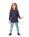 Deux Par Deux Girls Tunic & Leggings Set   H20E11   Printed Navy Flowers