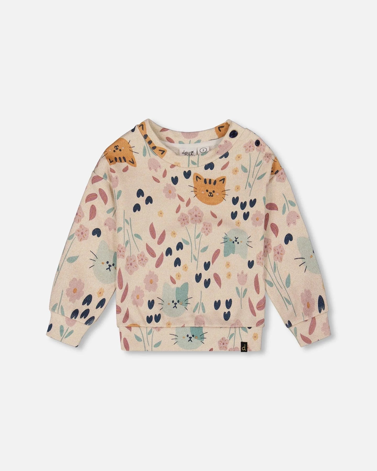 Deux Par Deux Baby Girl French Terry Sweatshirt   H20E32  Printed Oatmeal Cat