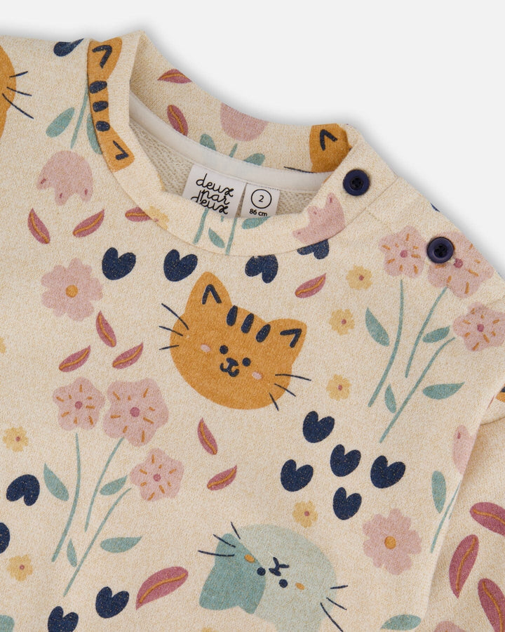Deux Par Deux Baby Girl Sweatshirt   H20E32  Printed Oatmeal Cat **
