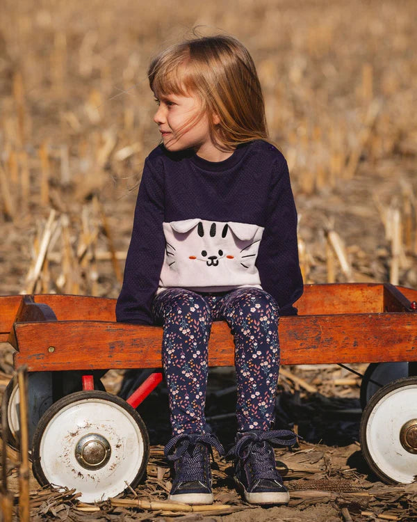 Deux Par Deux Girls Long Sleeve Velour Top    H20E71    Black Iris