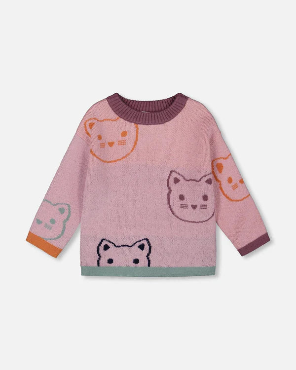 Deux Par Deux Girls Knit Jacquard Sweater   H20ET72    Dawn Pink